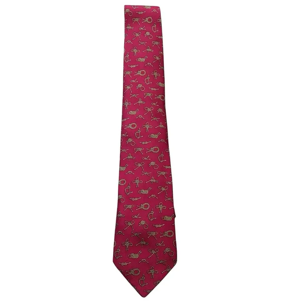 Vintage Hermes Silk Tie Nautical Sailor's Rope Knots 7321 EA Raspberry Pink